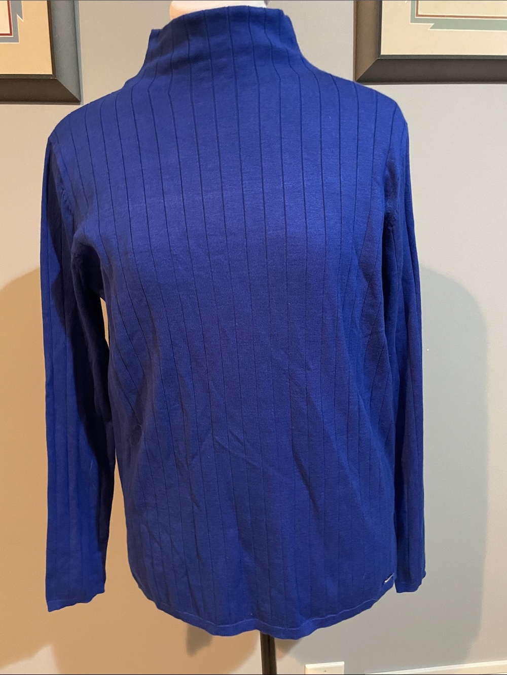 Calvin Klein Royal Blue Ribbed Mock Neck Sweater Size S